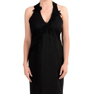 Exte Women's Gray Wool Striped Halter Dress